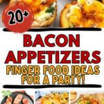 Bacon appetizers photo collage with text overlay.