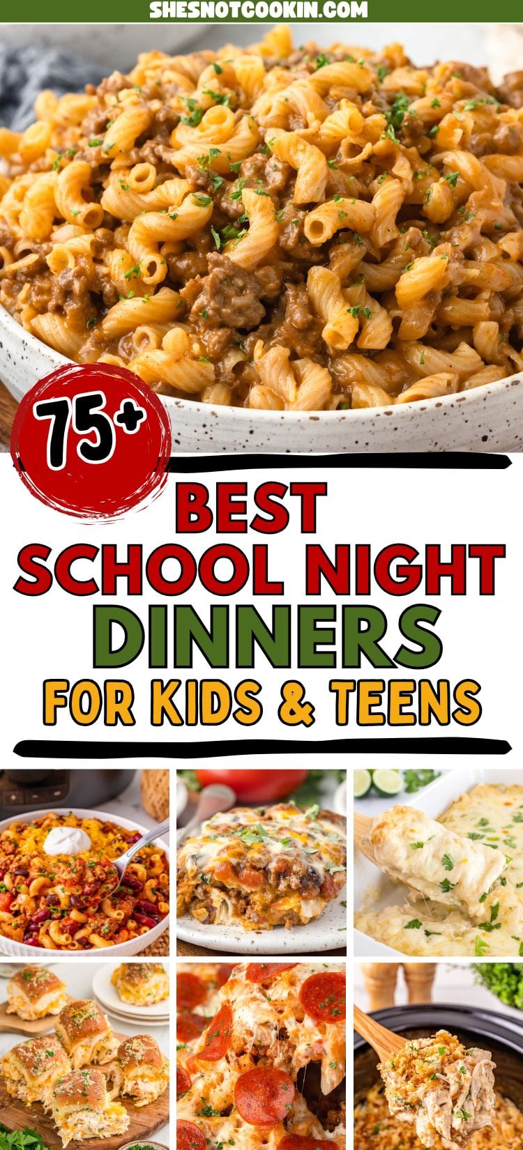Photo collage with school night dinner ideas.