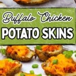 Buffalo chicken potato skins photo collage with text overlay.