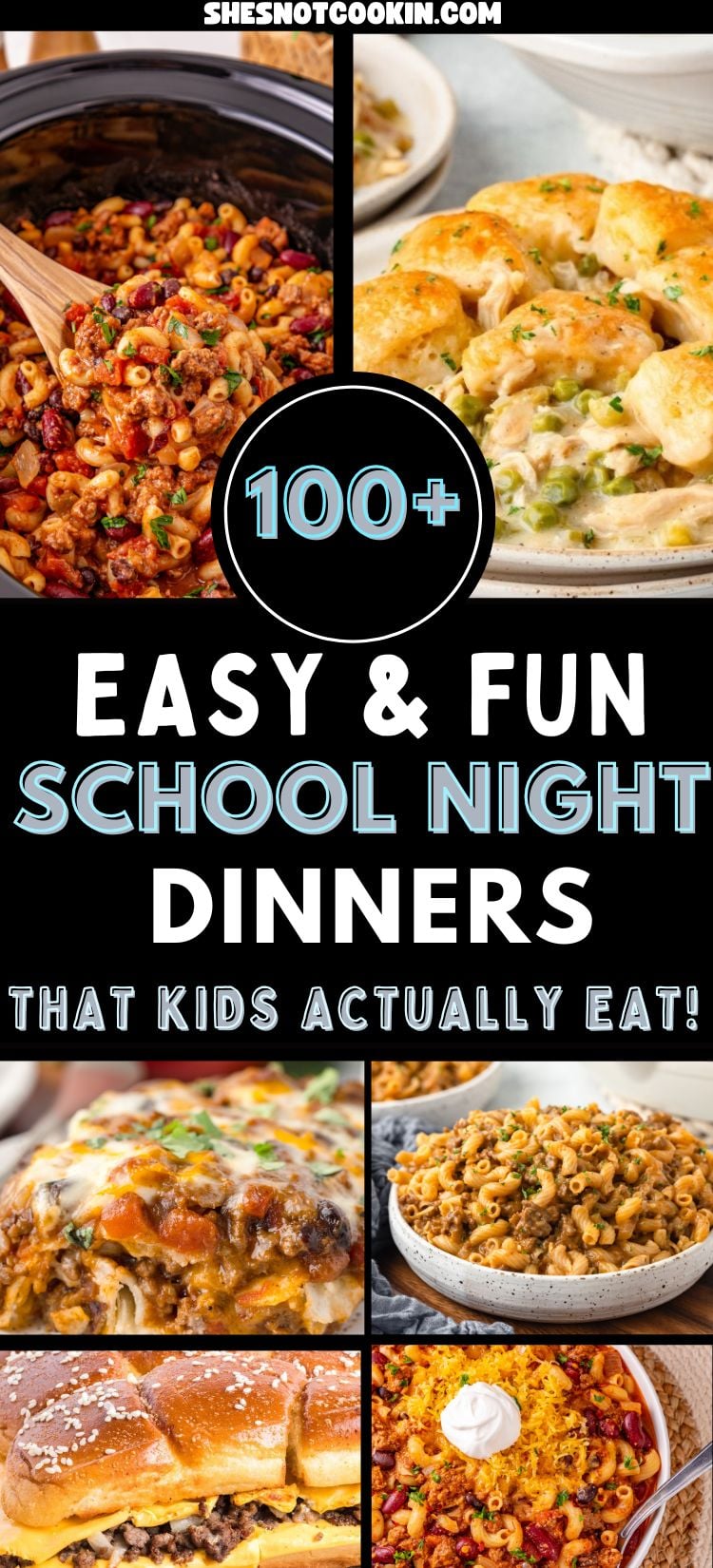 Photo collage with school night dinner ideas.