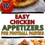 Photo collage with chicken appetizers for a party.