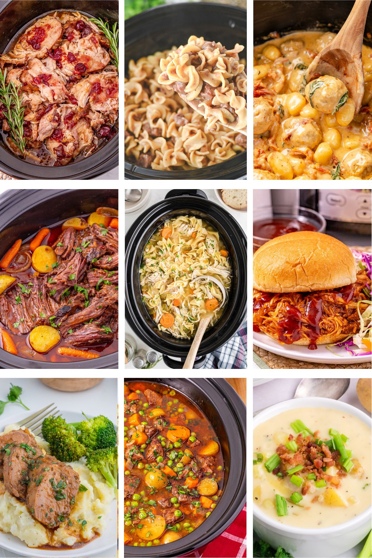 Photo collage with autumn meals for the crockpot.