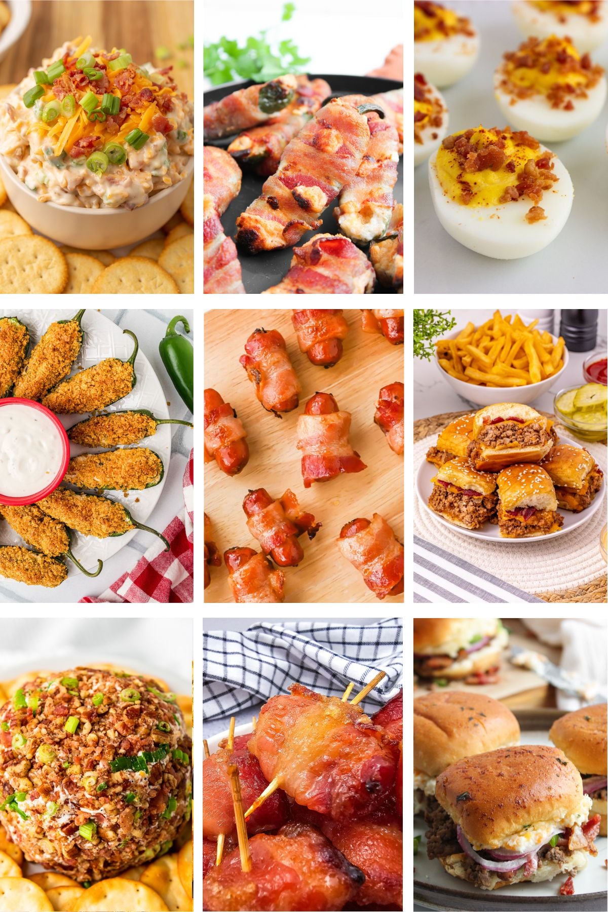Photo collage with bacon appetizers.