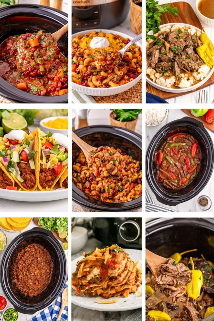Photo collage with beef crockpot recipes.