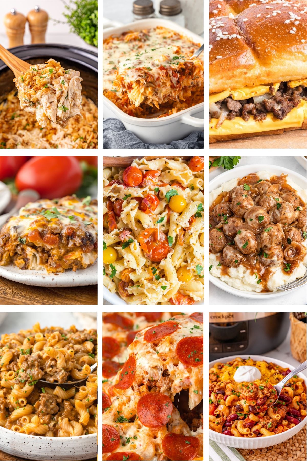 Photo collage with school night dinner ideas for busy families.
