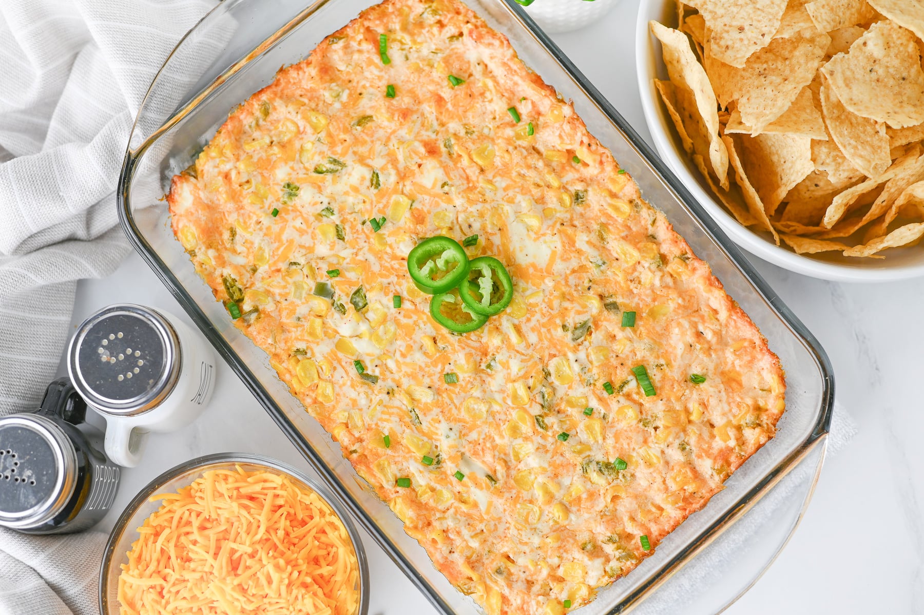 Hot jalapeno corn dip finished dish ready to be served.