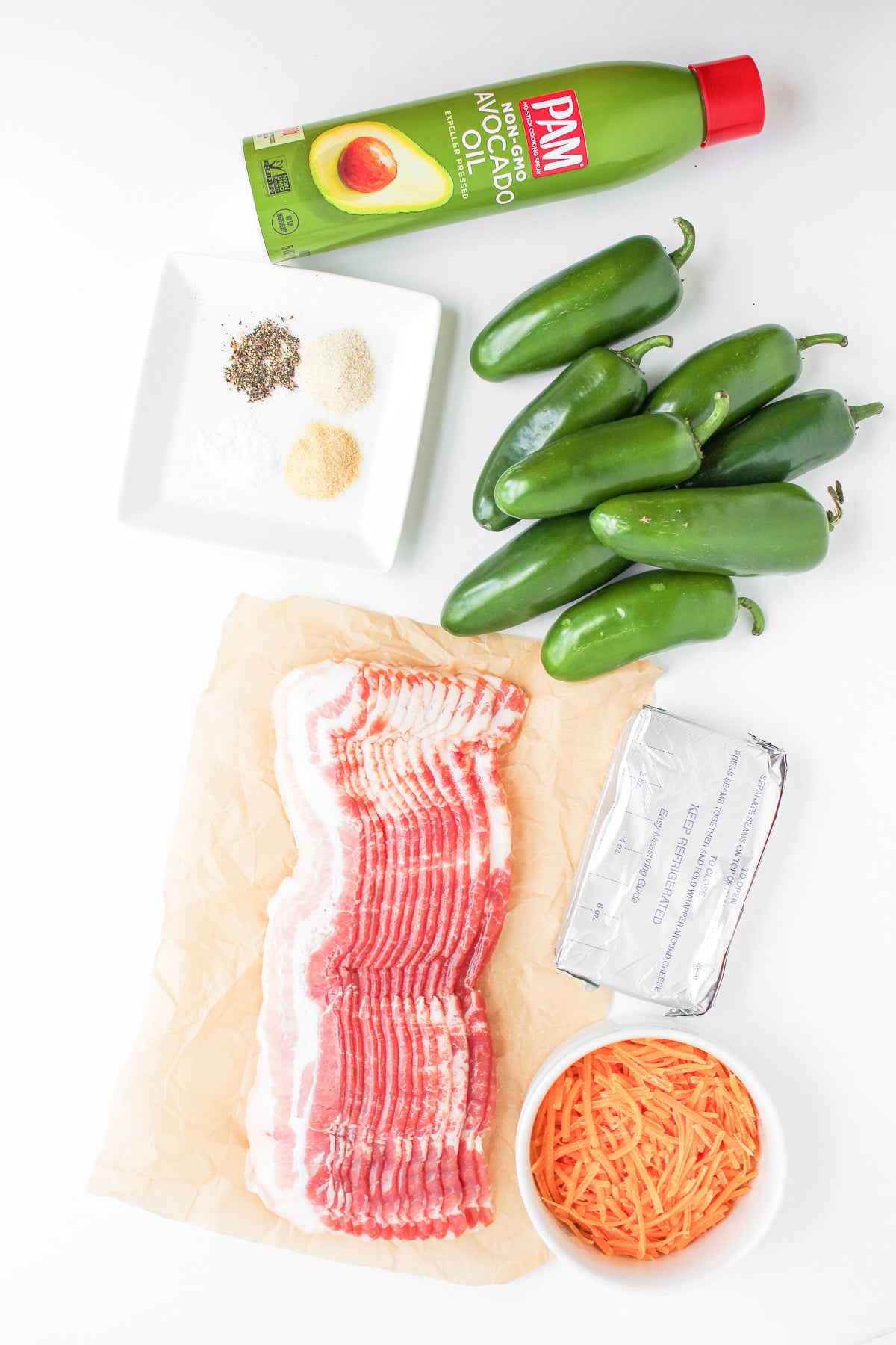 Ingredients for recipe laid out on counter in preparation for the recipe.