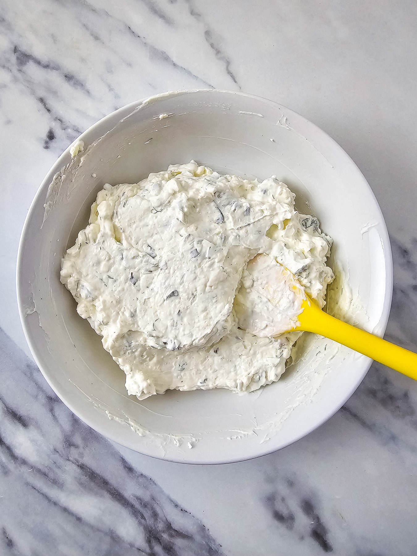 All dip ingredients are mixed until smooth in bowl.