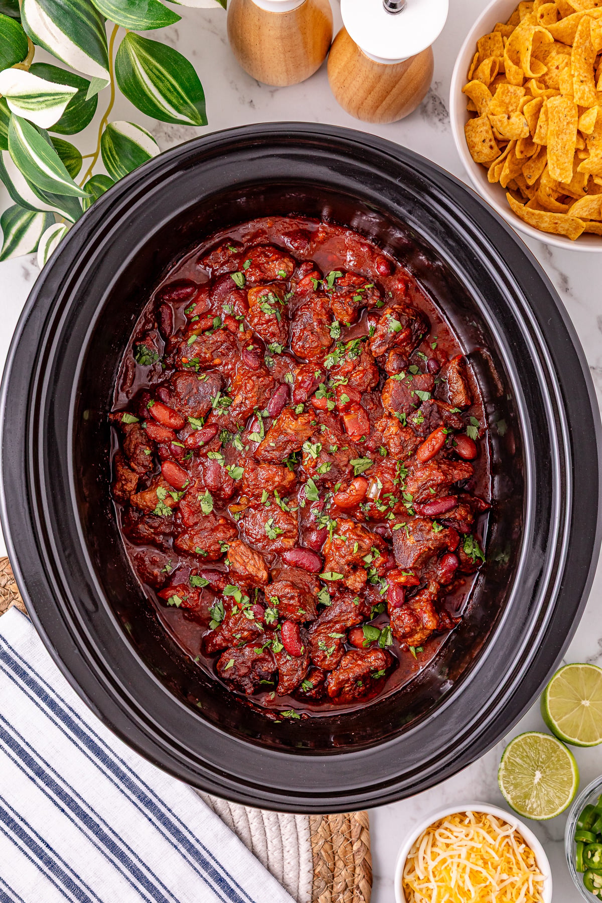 Finished dish of steak con carne.