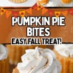 Pumpkin pie bites on wooden serving board.