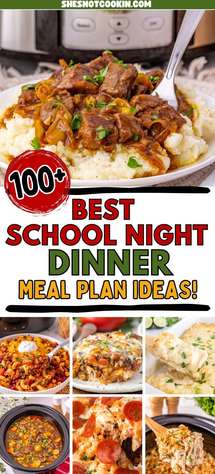 Photo collage with school night dinner ideas.