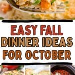 Photo collage with cozy fall dinner ideas.
