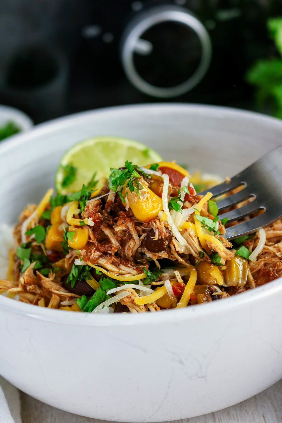 Southwest chicken i stopped with shredded cheese.