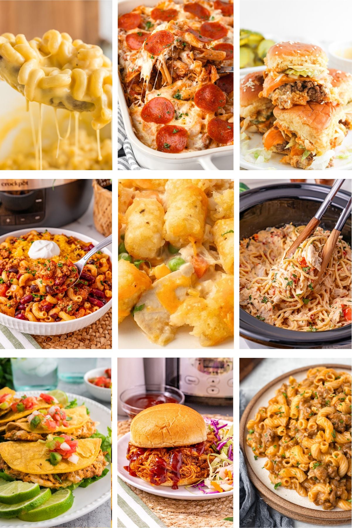 Photo collage with kid friendly dinner ideas.