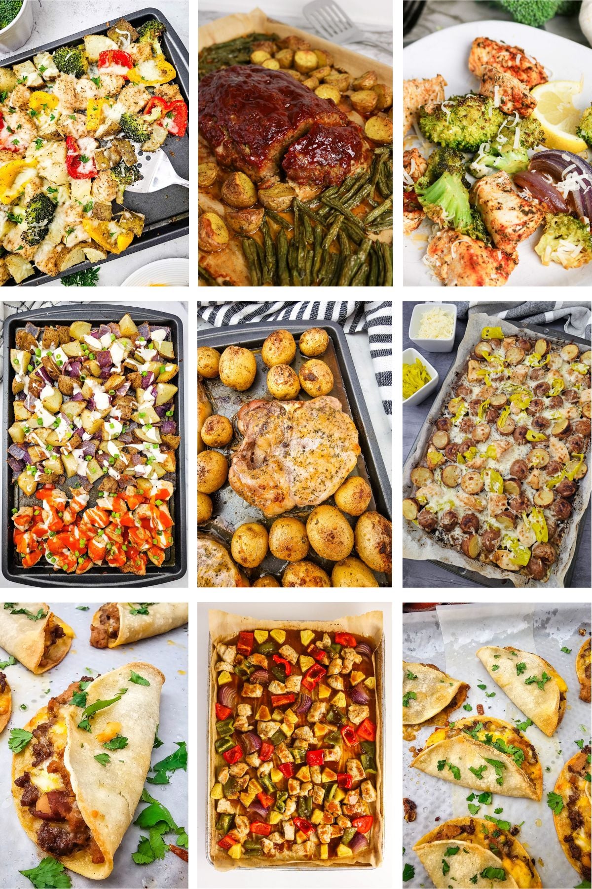 Photo collage with sheet pan dinner ideas.