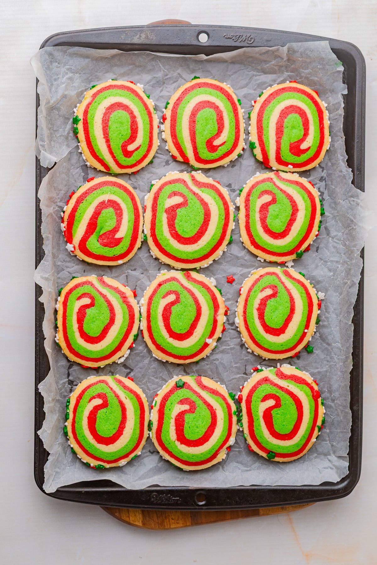 Baked cookies on baking sheet.