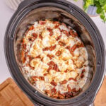 Finished sweet potato casserole in slow cooker.