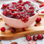 Cranberry sauce served in a white bowl.