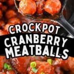 Crockpot cranberry meatballs in slow cooker ready to be served.