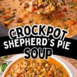 Crockpot shepherd's pie soup in bowl ready to eat.