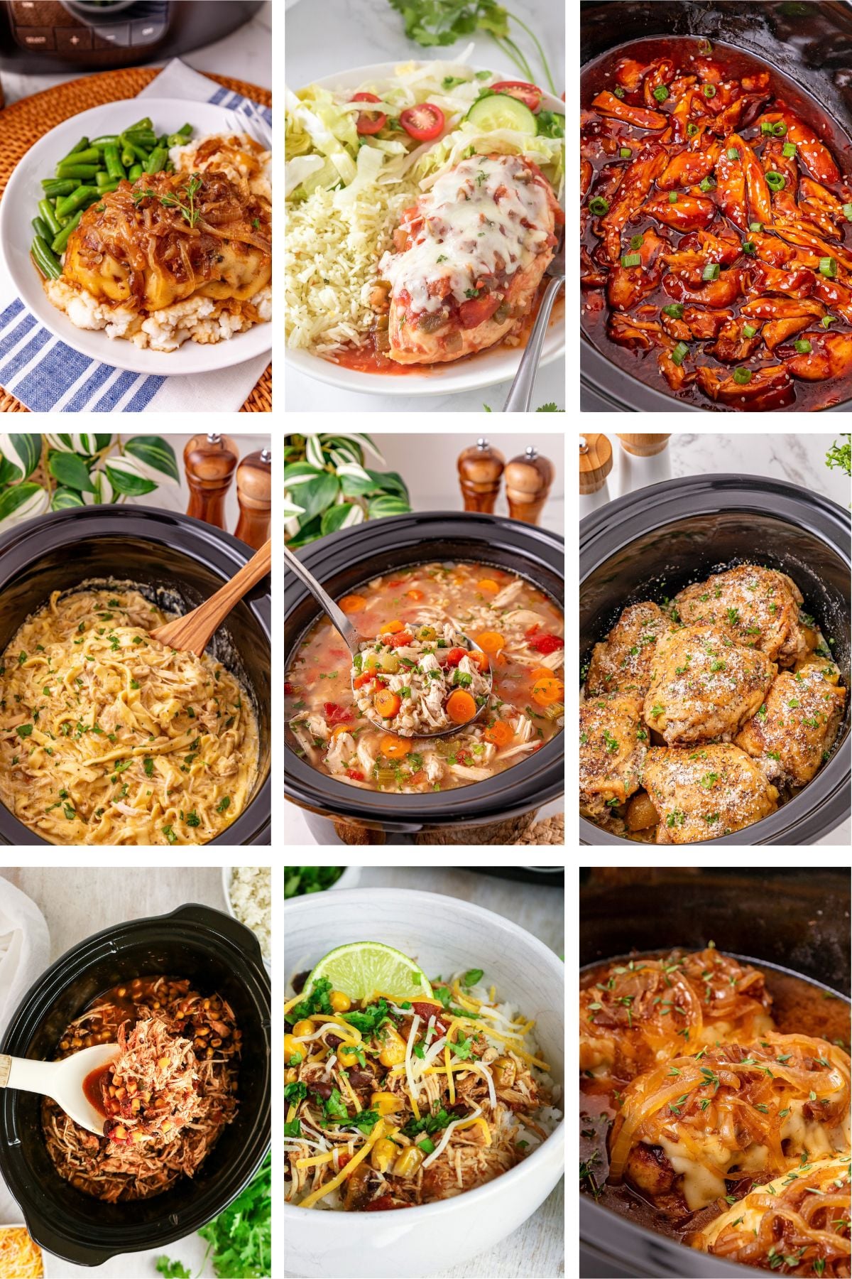 Photo collage with slow cooker chicken dinner ideas.